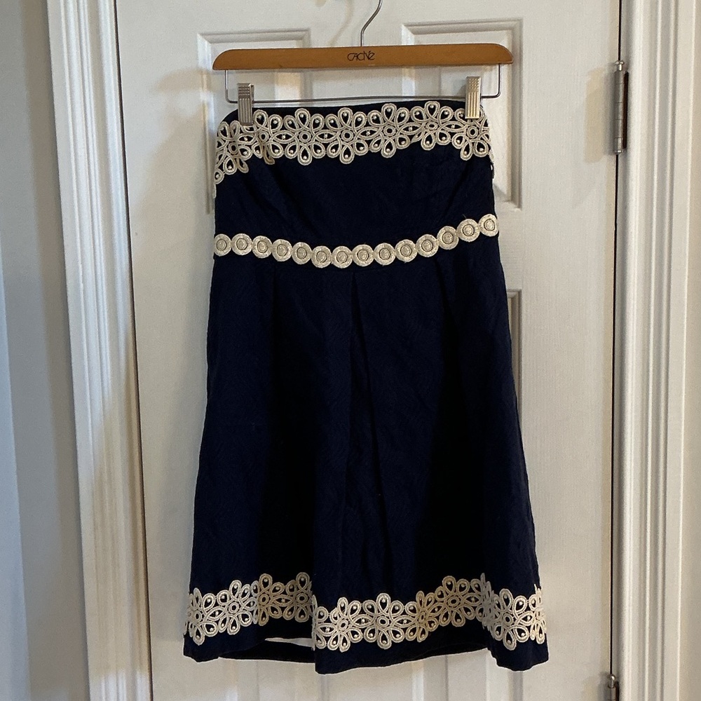 Lilly Pulitzer Navy & Gold Metallic Strapless Dress
